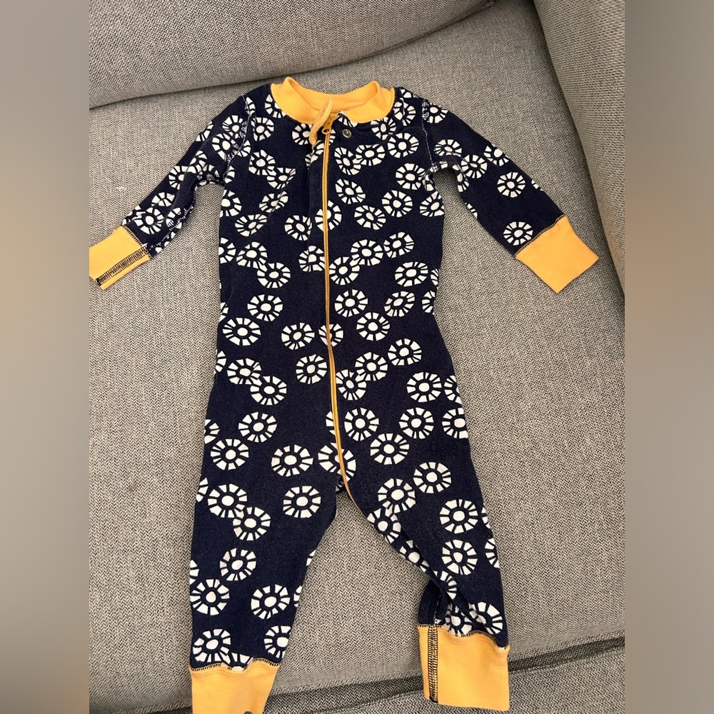 Hanna Andersson navy and yellow onesie